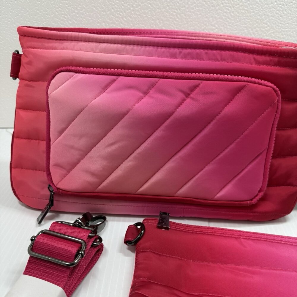 Think Royln Pink Quilted Crossbody Puffer Bag Travel Nylon NWT Strap - Picture 3 of 6